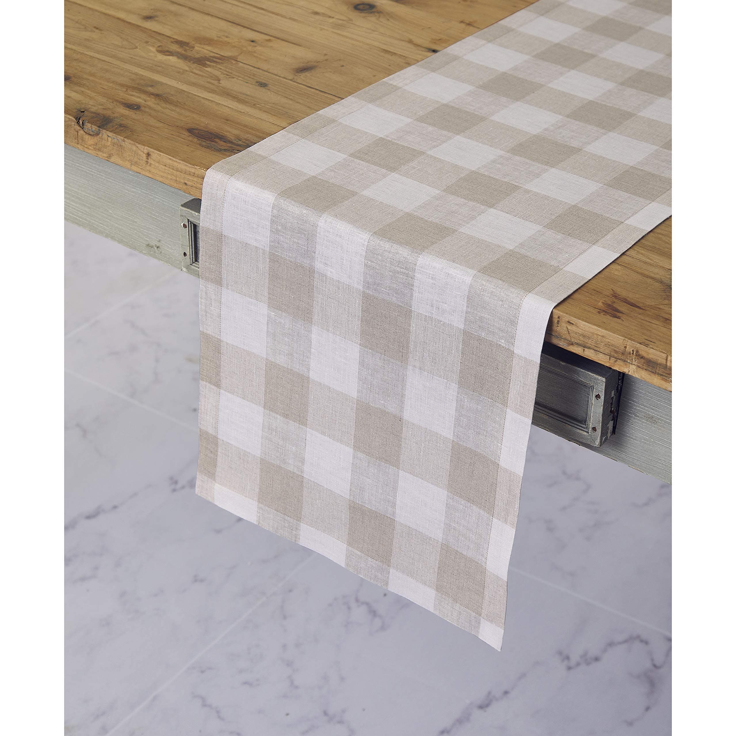 Solino Home Buffalo Check Table Runner – Natural and White, 14 x 72 Inch – 100% Pure European Flax L | Amazon (US)