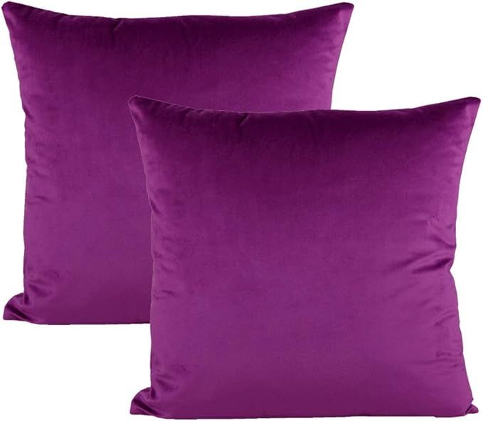 Magenta Velvet Throw Pillow Covers Dark Purple Decorative Soft Solid Square Cushion Cases Home De... | Amazon (US)