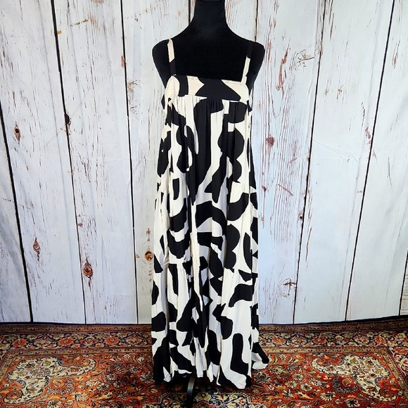 Abel The Label Anthropologie Black Off White Trapeze Strappy Dress M | Poshmark