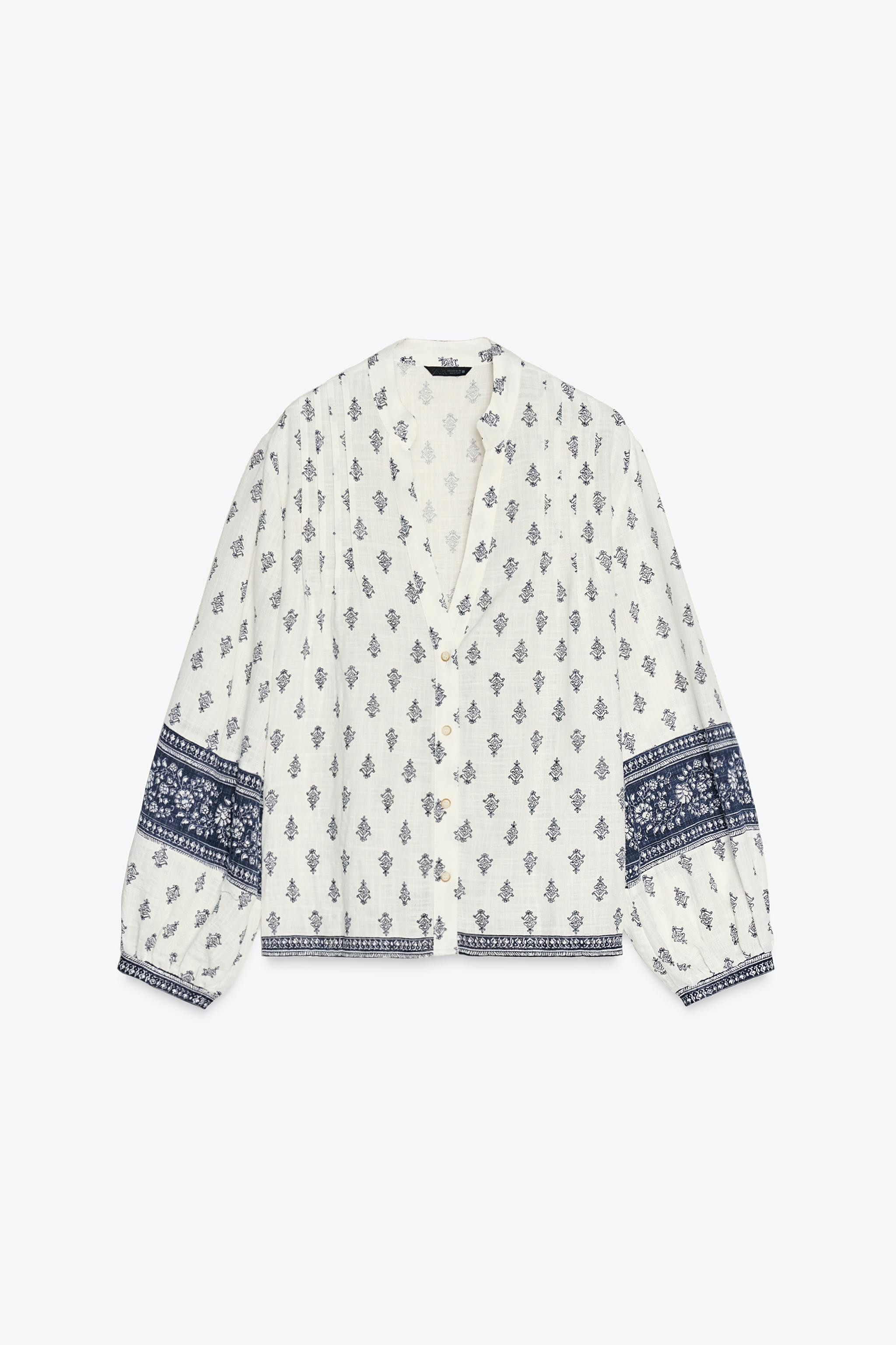 PRINTED BLOUSE WITH PUFF SLEEVES | Zara UK