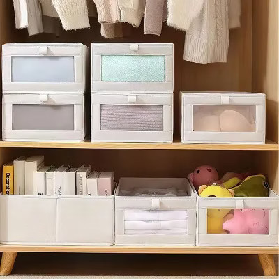 4Pcs Foldable Closet Storage Bins with Clear Window, Washable Linen Fabric Storage Baskets for Clothes Organization | Target