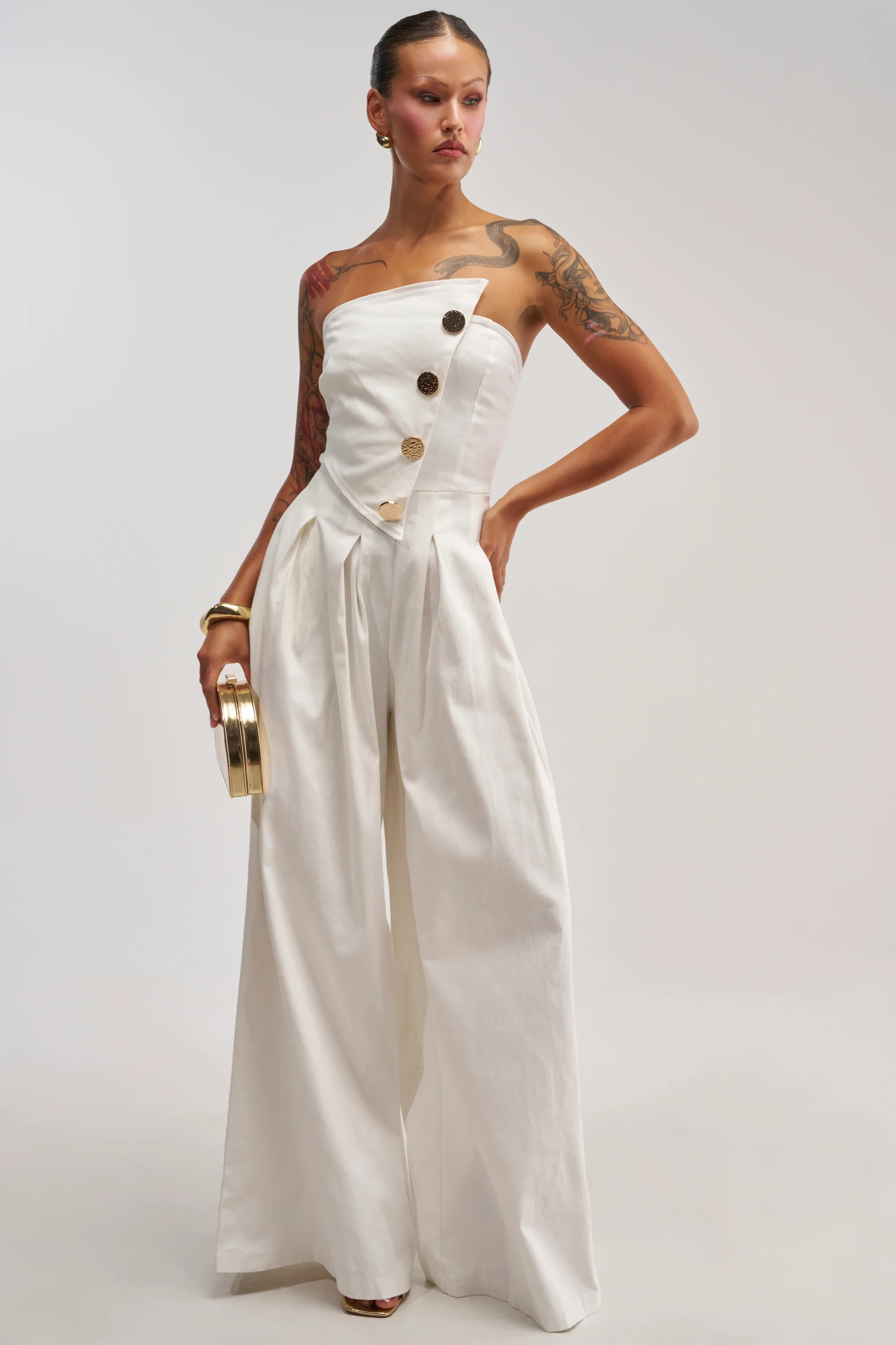 MILANO WOVEN JUMPSUIT IN WHITE | AKIRA