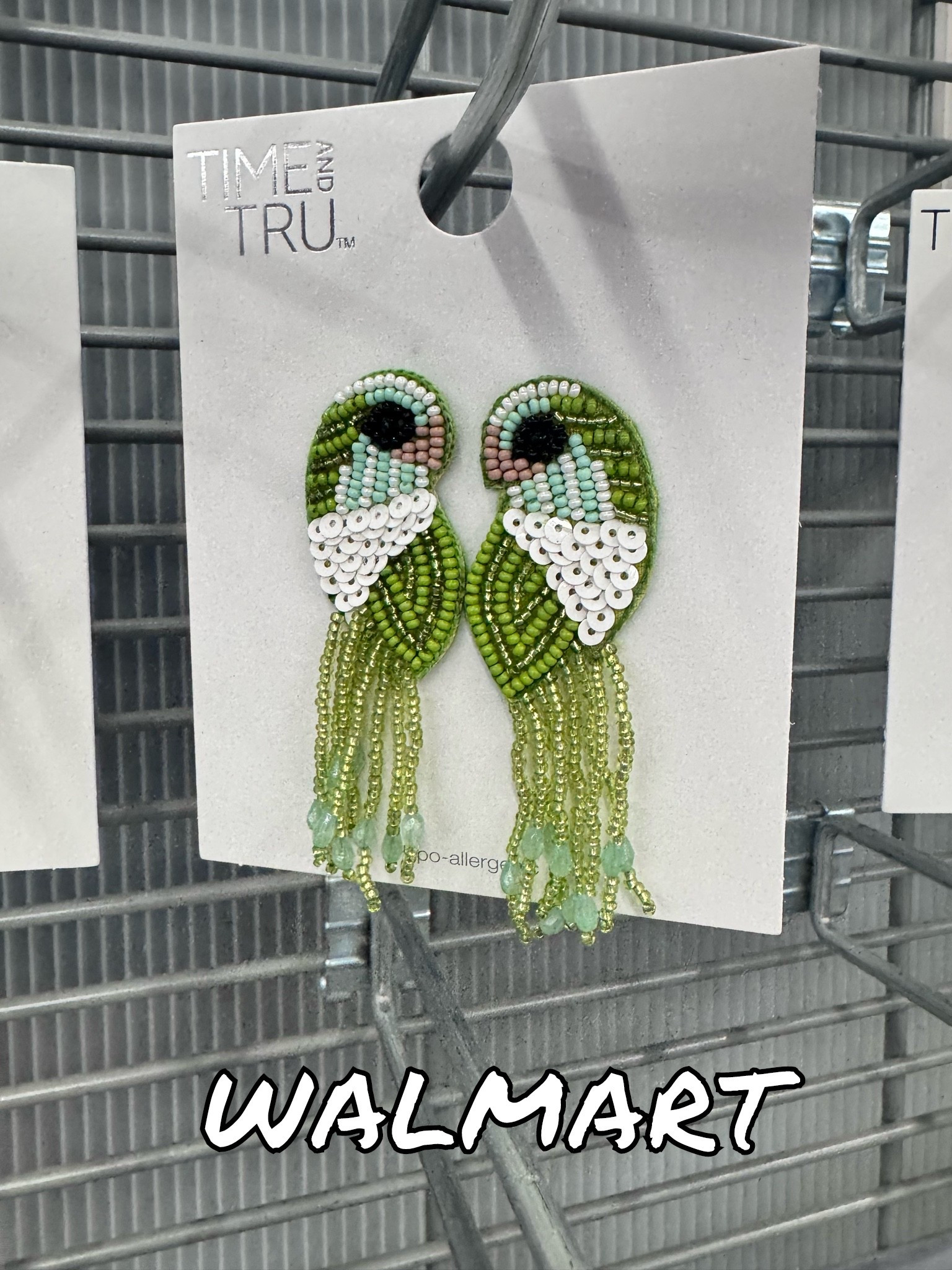 Walmart Time and Tru Green Beaded Bird Earrings