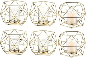 Hewory Geometric Tealight Candle Holders Gold, Modern Metal Geo Wedding Centerpieces for Table, V... | Amazon (US)