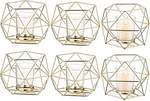 Hewory Geometric Tealight Candle Holders Gold, Modern Metal Geo Wedding Centerpieces for Table, V... | Amazon (US)