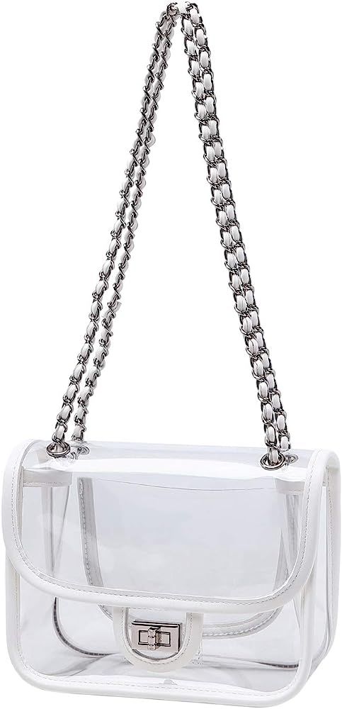 Lam Gallery Womens PVC Clear Purse Handbag with Chain Stadium Approved Clear Bag See Through Bag ... | Amazon (US)