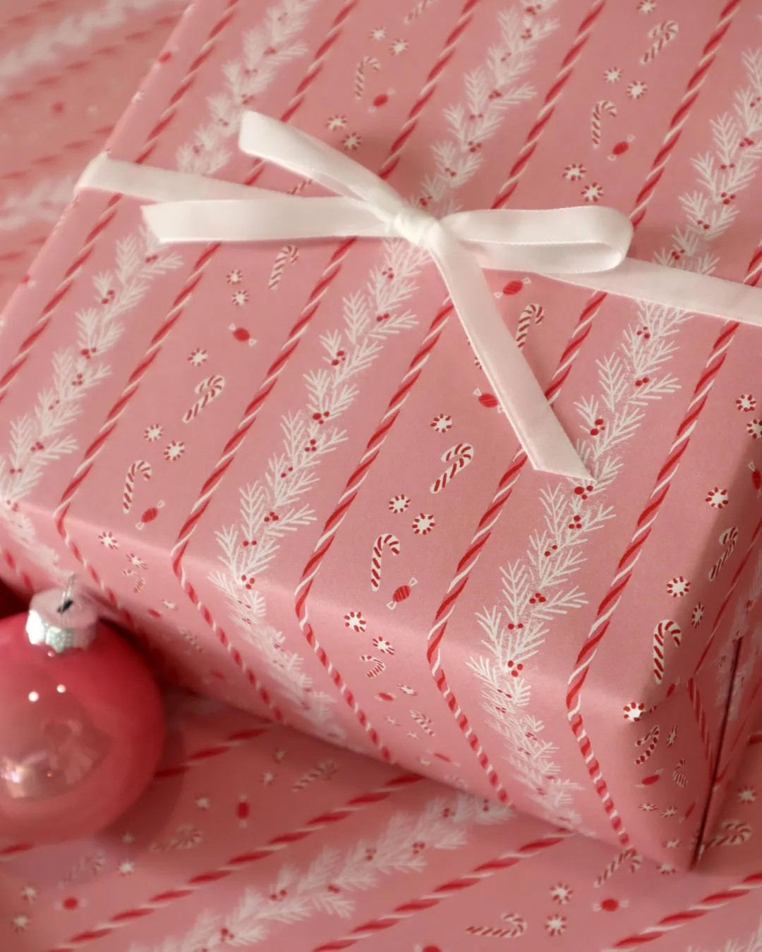 Gift Wrap Roll | Tiny Candy Garland Stripe | Christmas Holiday Wrapping Paper | 30" Wide Roll - E... | Etsy (US)