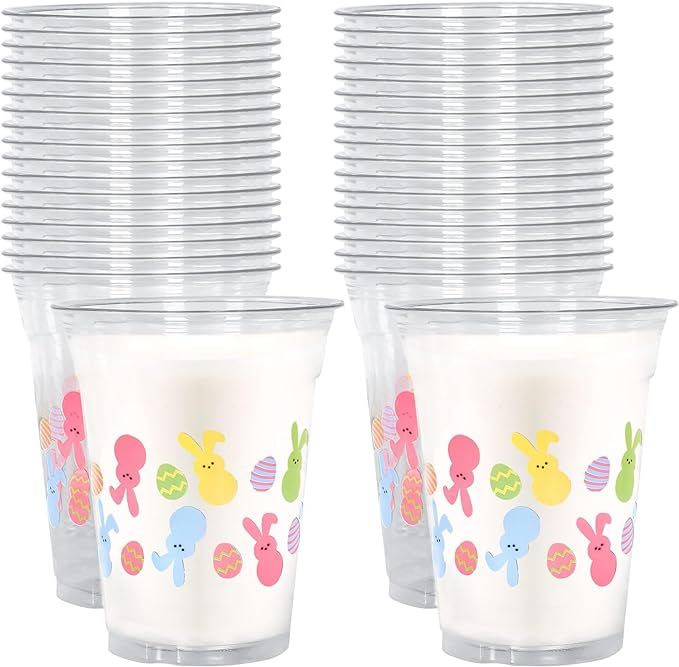 JarThenaAMCS 50Pcs Easter Plastic Cups 12 Oz Easter Egg Bunny Clear Drinking Cups Cute Holiday Di... | Amazon (US)