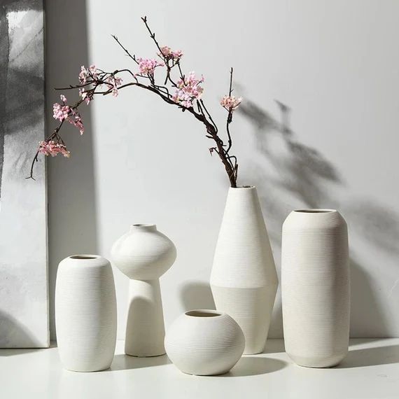 Ceramic Flower Vase - Modern White Vase - Dry Flower Vase | Etsy (US)