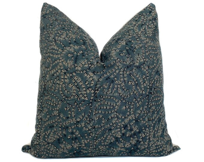 Teal Pillow Cover Floral Botanical Blue Distressed Nautical Elegant Decorative Cushion Cover Couc... | Etsy (US)