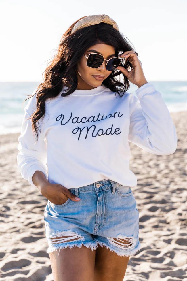 Vacation Mode Script White Graphic Sweatshirt | The Pink Lily Boutique