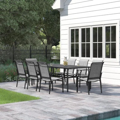 Ausby Rectangular 8 - Person 82" Long Powder Coated Stainless Steel Dining Set | Wayfair North America
