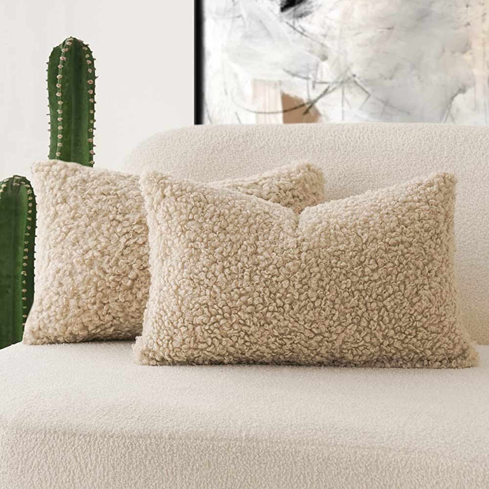 Foindtower Set of 2 Curly Teddy Wool Pillow Covers Decorative Boucle Textured Lumbar Throw Pillow... | Amazon (US)