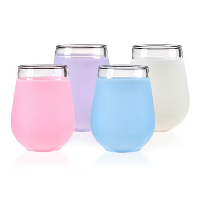 True Silicone Wrapped 16 oz Stemless Wine Glasses, Durable Glass Tumblers Set of 4 for Cocktails, Soda, Iced Coffee, Beverages, Kitchen Home Bar Gifts | Target