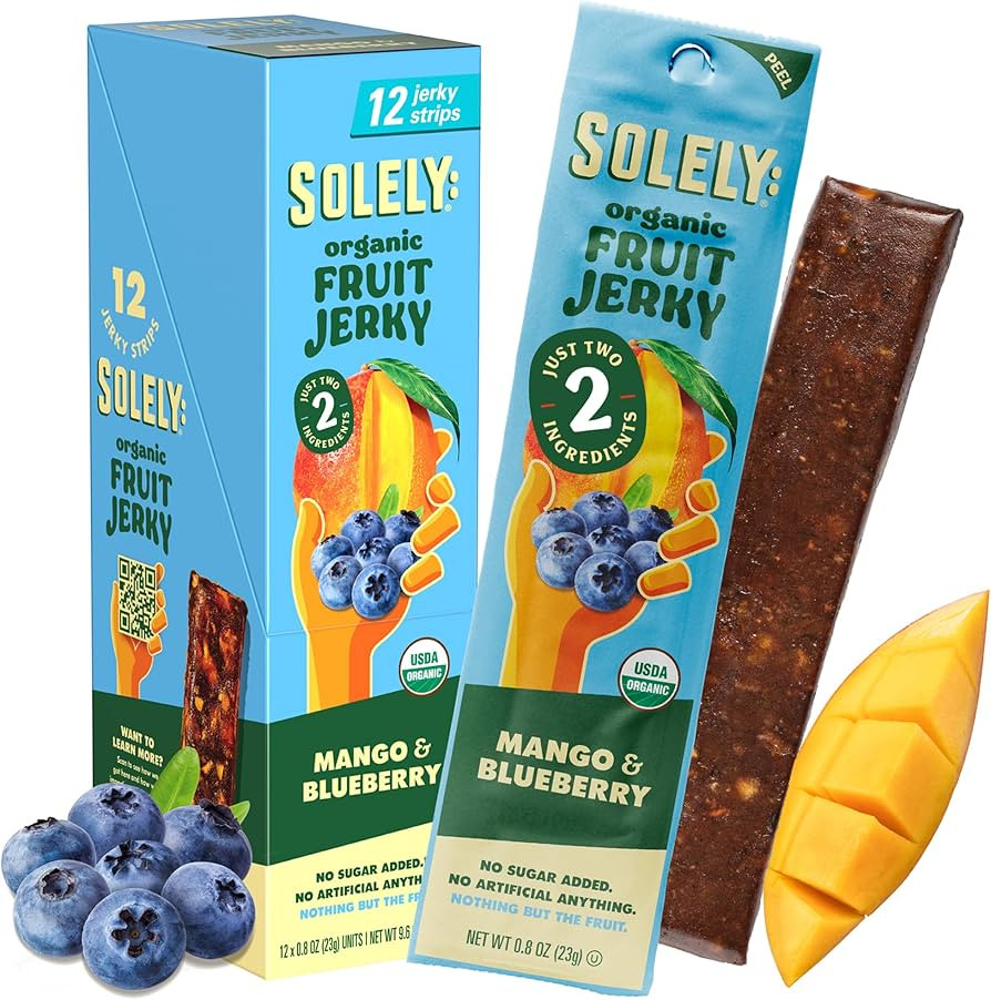 SOLELY - Organic Mango Blueberry Fruit Jerky - 12 Individually Wrapped Strips - Fruit Leather Mad... | Amazon (US)