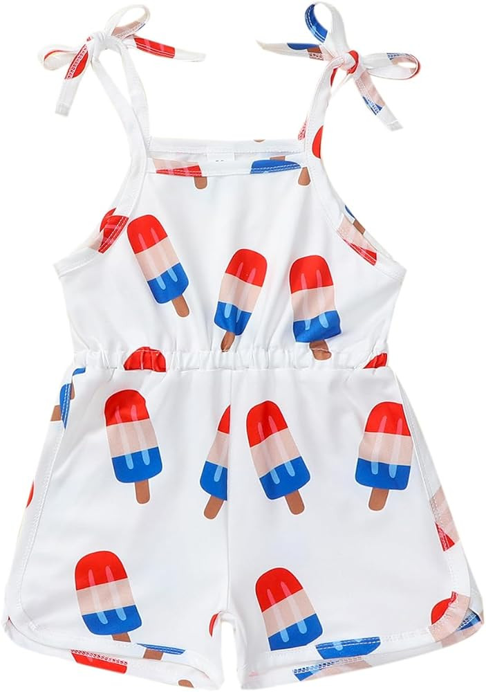 Ayalinggo Newborn Fourth Of July Outfits Girl Bow Bubble Romper Overall Infant Baby 4th of July R... | Amazon (US)