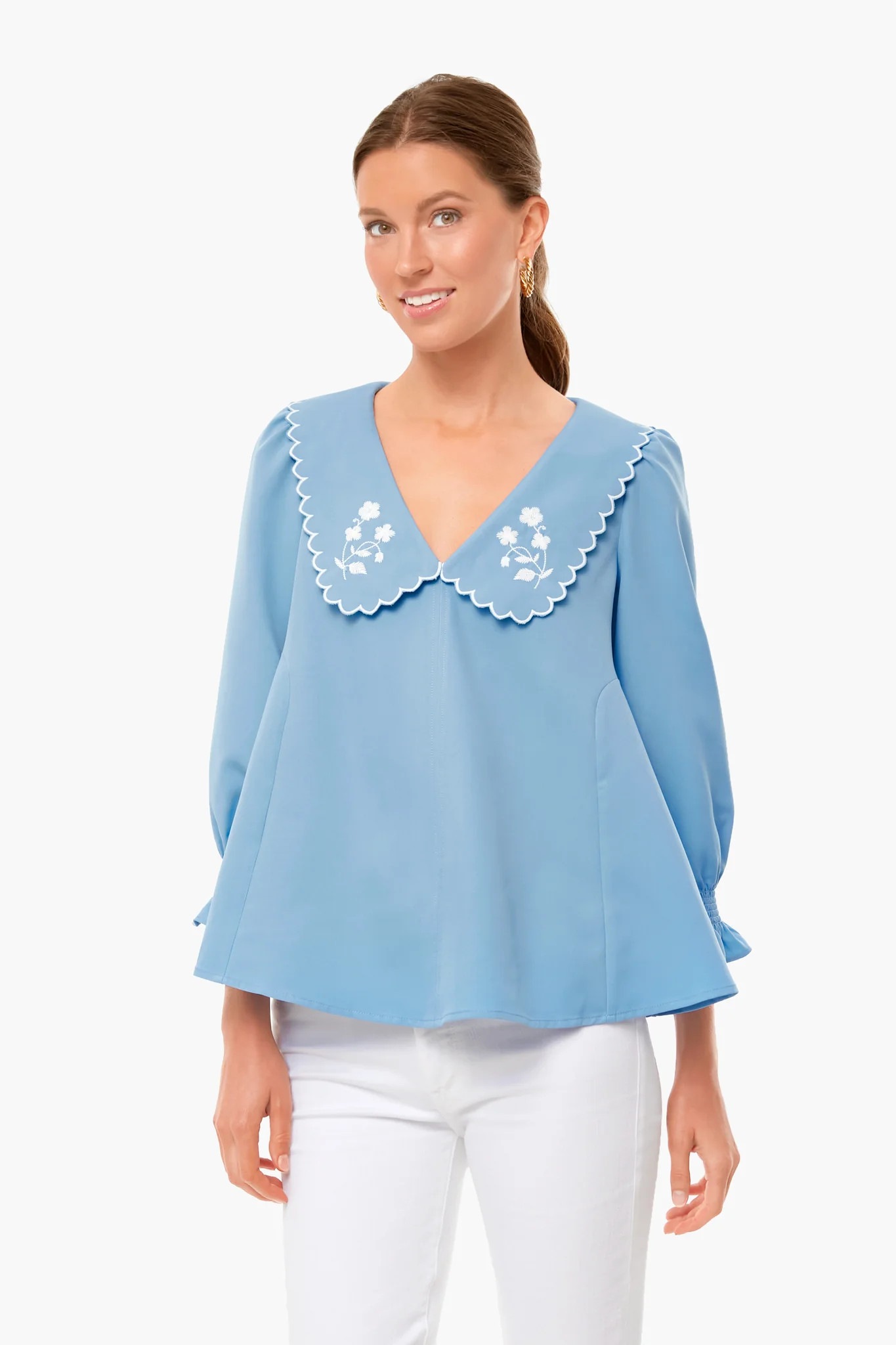 Cornflower Blue Embroidered Easton Blouse | Tuckernuck (US)