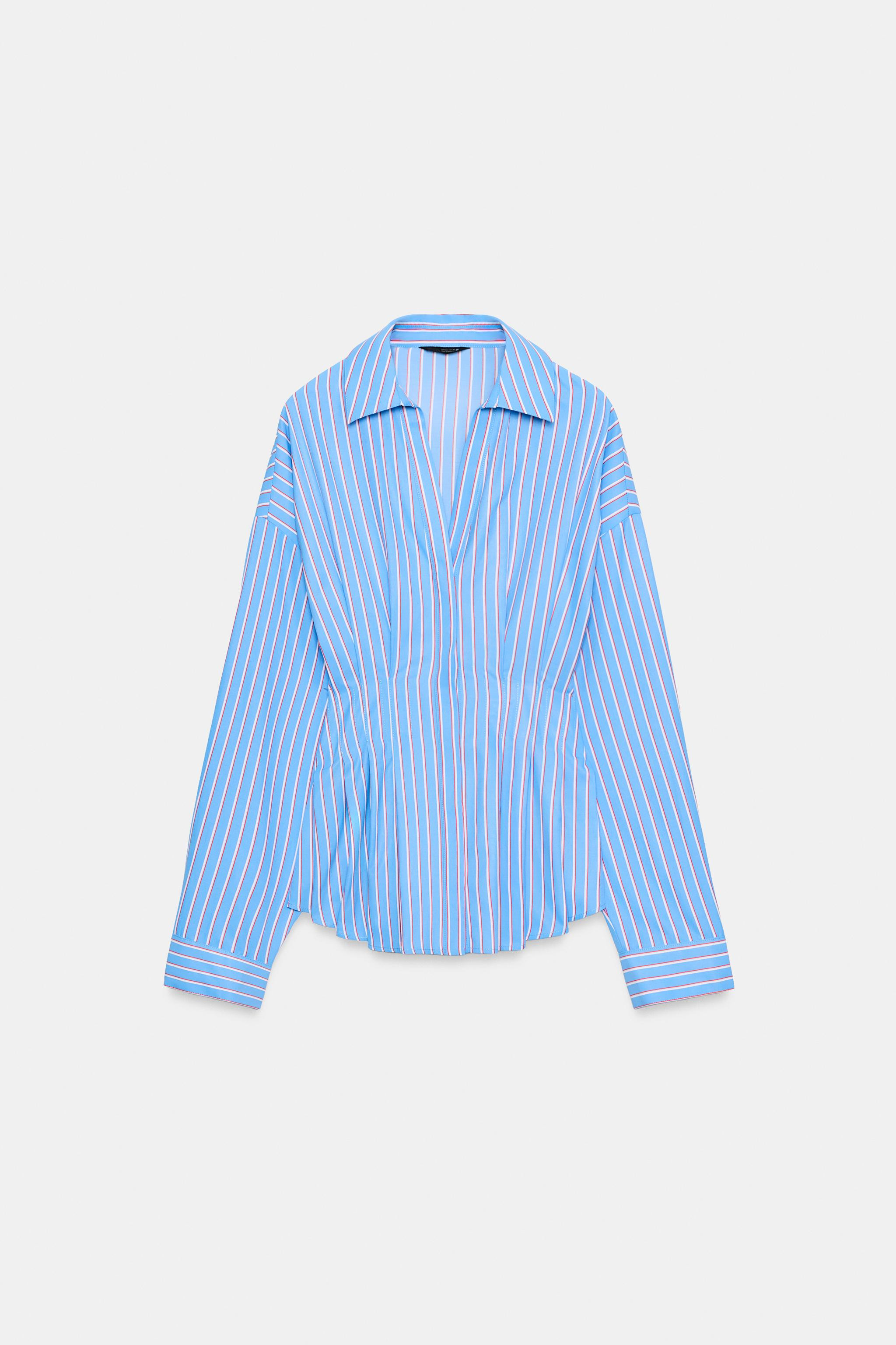 STRIPED POPLIN SHIRT WITH PLEATS | Zara US