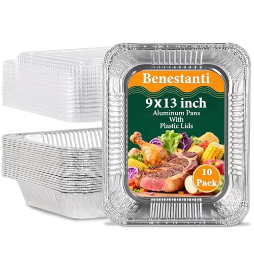 9x13 Inch Disposable Aluminum Pans with Clear Lids(10 Pack)Half Size Tin Foil Pans with Lids,Food Containers Disposable Baking Pans For Cooking, Meal Prep, Roasting, Chafing, Steam Table, Storage | Amazon (US)