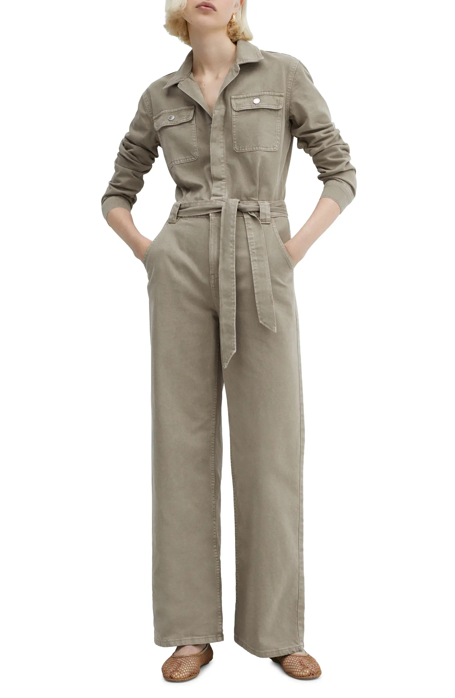 MANGO Belted Long Sleeve Denim Jumpsuit | Nordstrom | Nordstrom