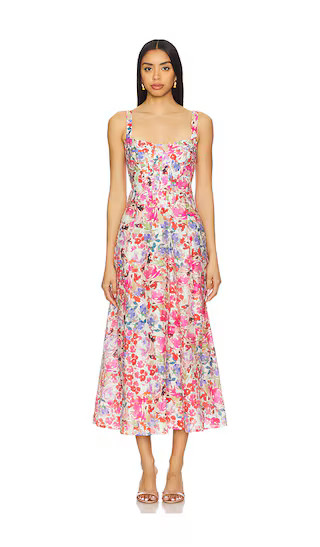 Lilah Corset Midi Dress in Pink Floral | Revolve Clothing (Global)