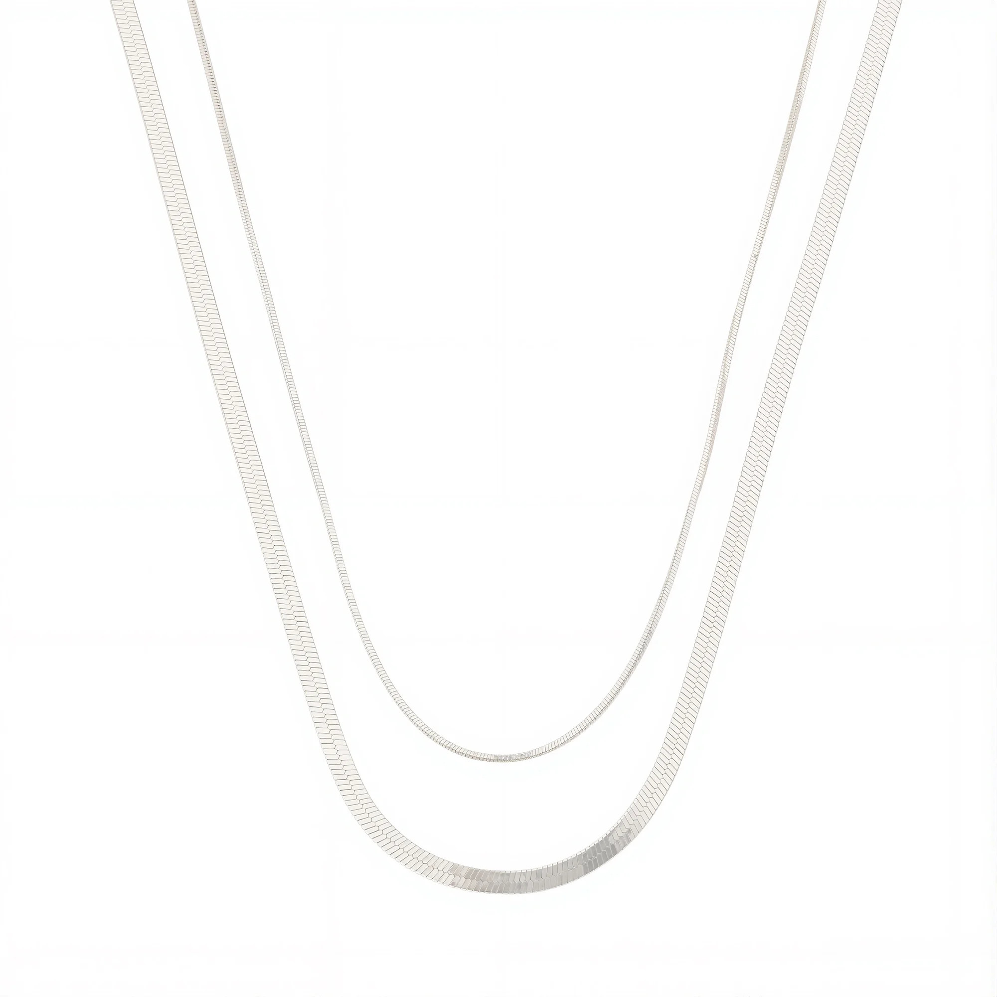 Free Assembly Women's Demi Fine Silver Plated Herringbone Layered Necklace Set, 15" + 2" Extender... | Walmart (US)