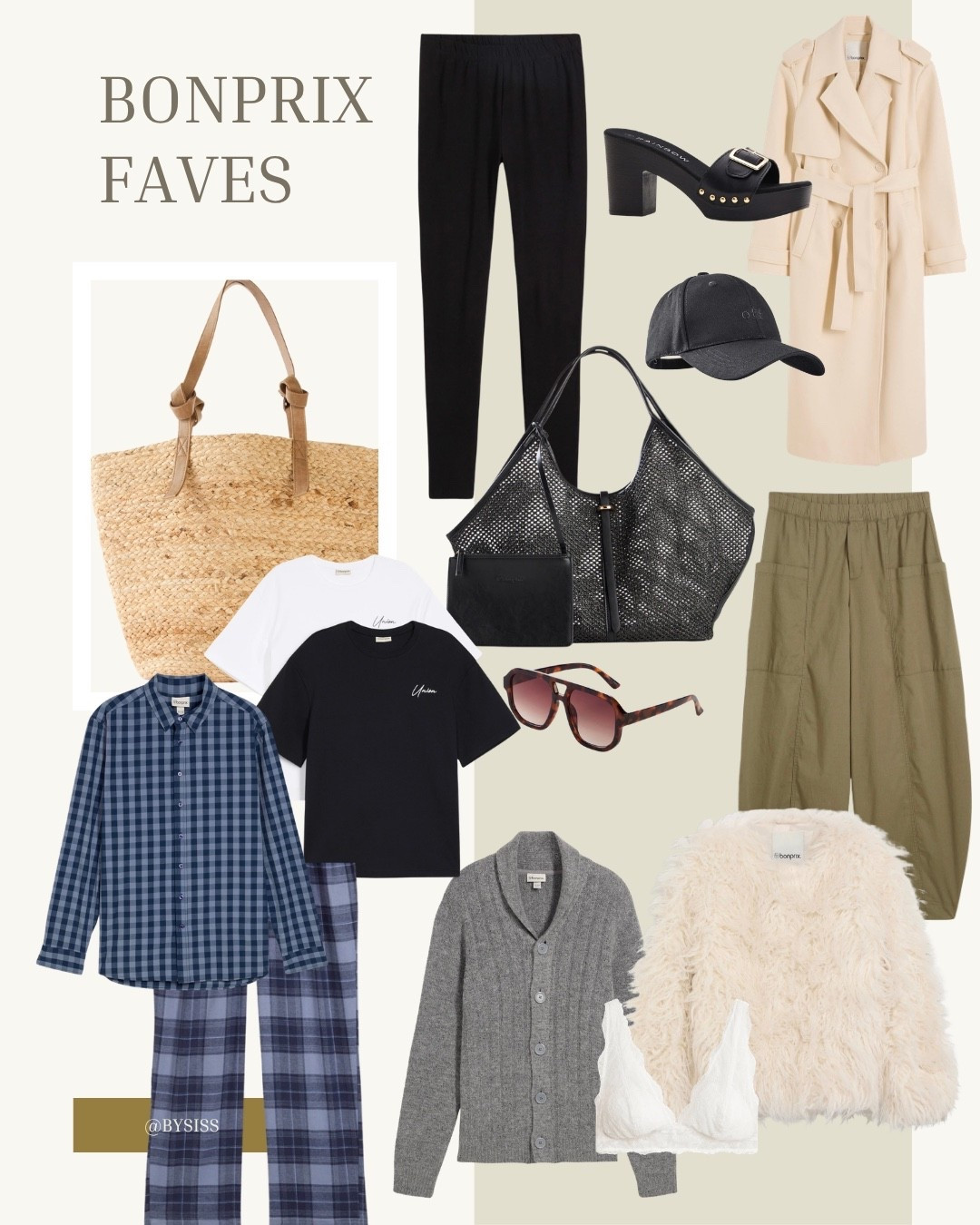 Our faves of Bonprix!! You know we love basket bags and this black mesh bag looks like a high end Designer piece! Some easy black leggings to style with the cozy coat and faux fur jacket + this cool cap! The green cargo balloon pants will go so good with the cardigan tee or check shirt! And we added also 3 mens pieces to layer extra cozy for autumn 🫶🏻🫶🏻 reels online to get some more inspo girls xoxo

#LTKstyletip #LTKautumn #LTKFashionMonth
