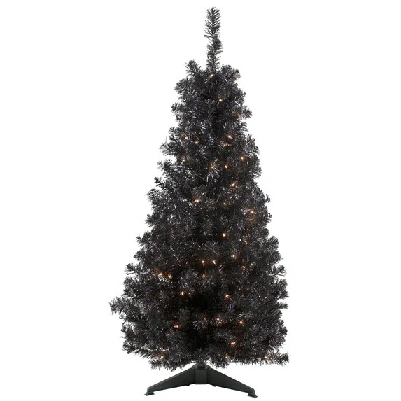 Northlight Pre-Lit Slim Artificial Tinsel Halloween Tree - 4' - Black - Clear Lights | Walmart (US)