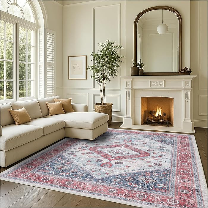 Fame Rugs Modern Oushak Rug. Vintage Turkish Pink Beige Oriental Antique Inspired Washable Extra ... | Amazon (US)