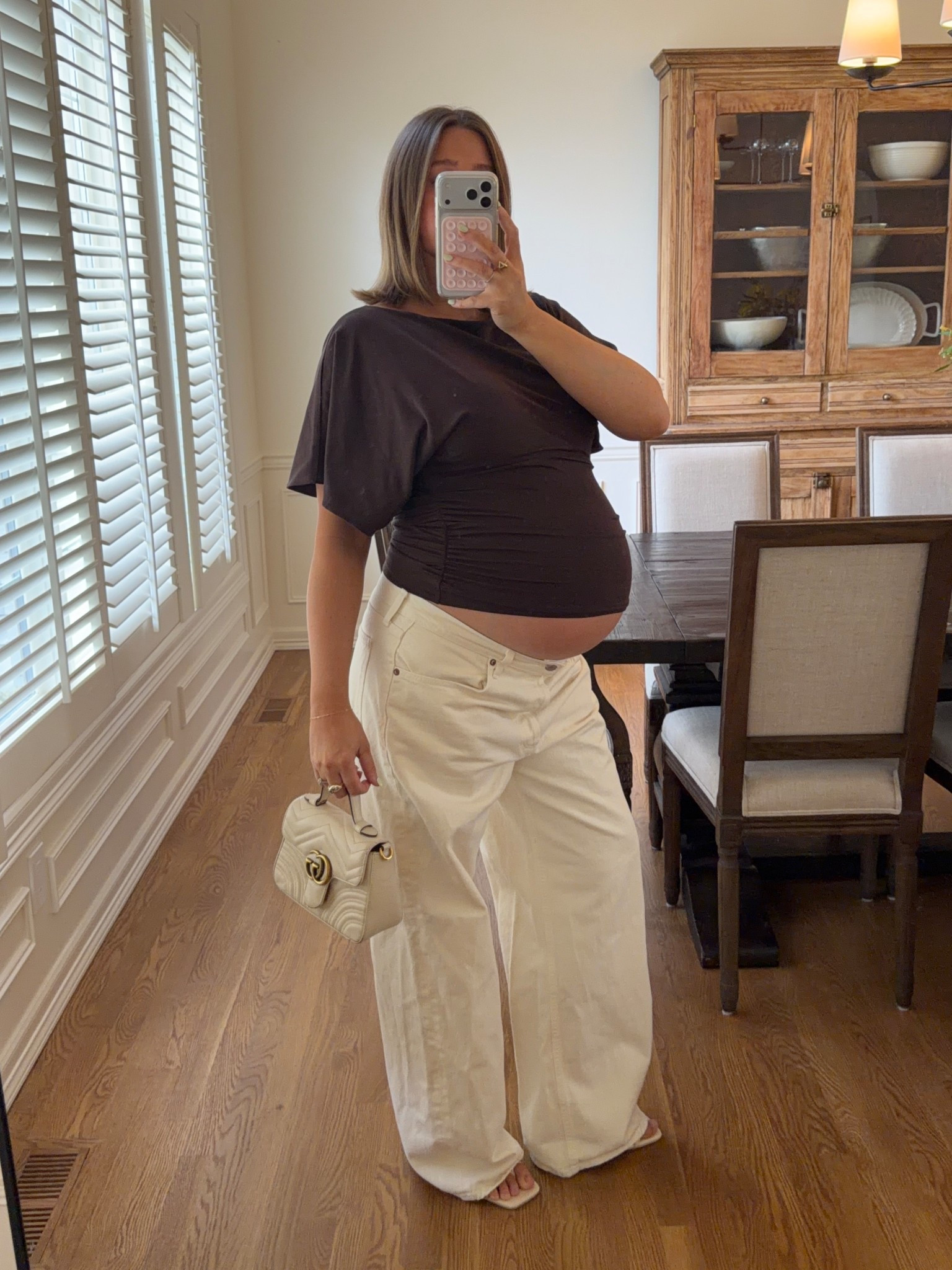 Jeans: Agolde low rise size 31 I sized up twice from pre pregnancy size. If not pregnant they run big and you can size DOWN. Top size L (also linked similar) Kitten heels are the most comfy and easy I love how they go with any outfit! TTS

#kittenheel #pregnantstyle #lowrisejeans #lowrise #bumpstyle #girlsnight #datenight #bresheppard 

#ltkgrwm #ltkbump #ltkootd