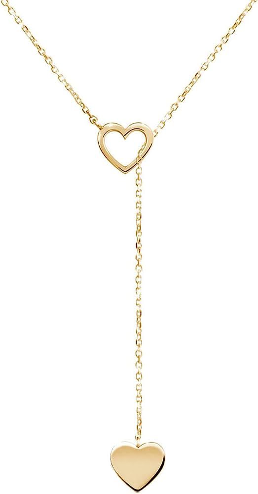 Tewiky Lariat Necklace for Women, Dainty Gold Long Necklaces 14k Gold Plated Heart Pearl CZ Teard... | Amazon (US)