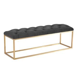 Hi-Line Gift Ltd Black Velvet Button-Tufted Bench with Gold Base (5.90 X 16.53 X 52.36) 96157-BK | The Home Depot