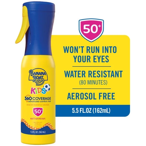 Banana Boat Kids 360 Coverage SPF 50 Sunscreen Mist, Refillable Kids Sunscreen Spray, 5.5 fl oz | Walmart (US)