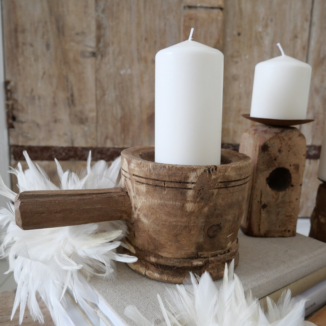 Authentic wooden Indian candleholders with handle, grain dividers, farmhouse, rustic, gift, cente... | Etsy (US)