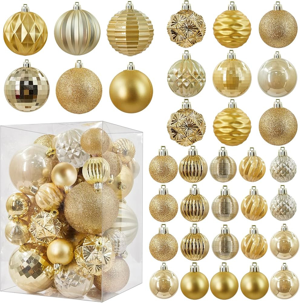 Gold Christmas Decorations 47PCS Christmas Tree Ornaments for Holidays, Gold Shatterproof Christm... | Amazon (US)
