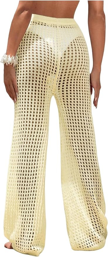 COZYEASE Women's Beach Cover Up Pants Hollow Out Drawstring Elastic High Waist Bathing Suit Cover... | Amazon (US)