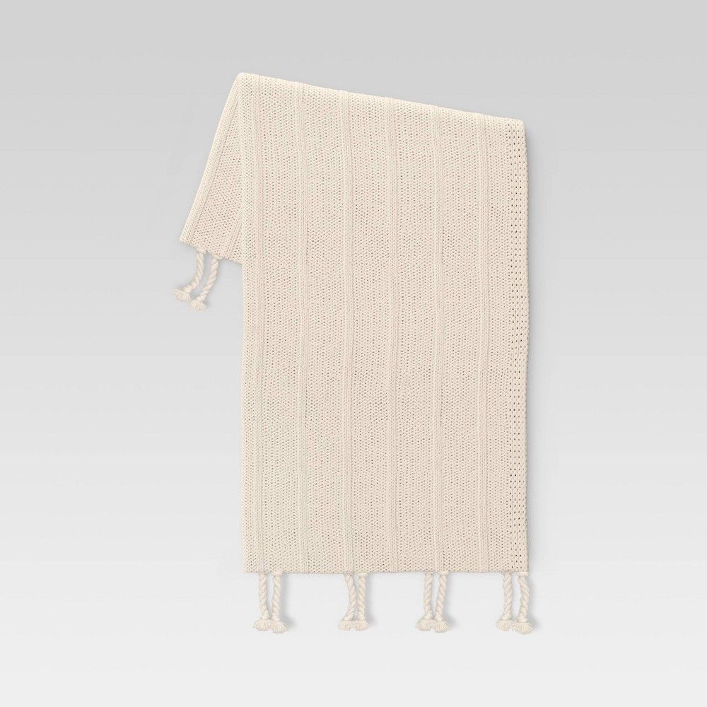 50""x60"" Braided Tassel Knit Throw Blanket Cream - Threshold | Target