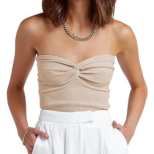 ANRABESS Tube Top for Women Summer Strapless Bandeau Knit Twist Knot Corset Crop Basic Tank Tops 2026 Vacation Beach Clothes Small Apricot | Amazon (US)