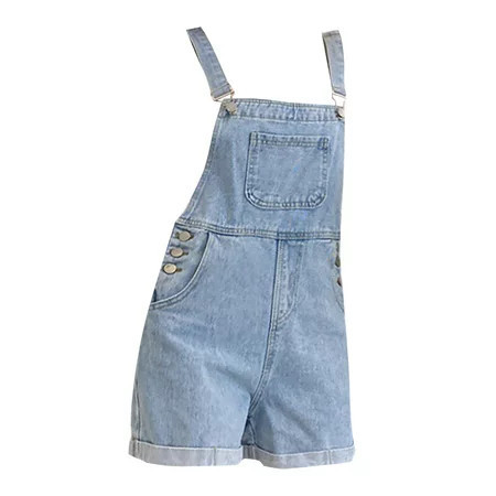 LowProfile Jumpsuits For Women Classic Adjustable Straps Denim Bib Overalls Shorts Bright Blue L | Walmart (US)