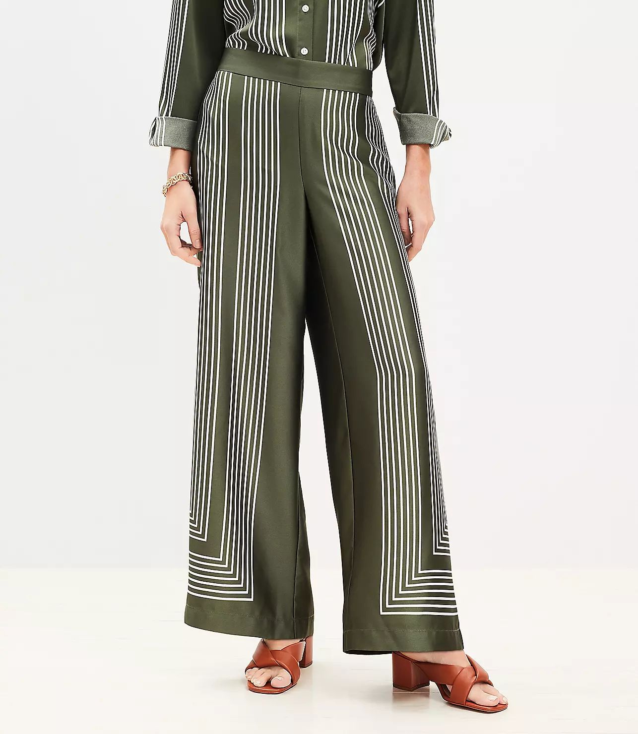 Tall Fluid Pull On Wide Leg Pants in Striped Twill | LOFT