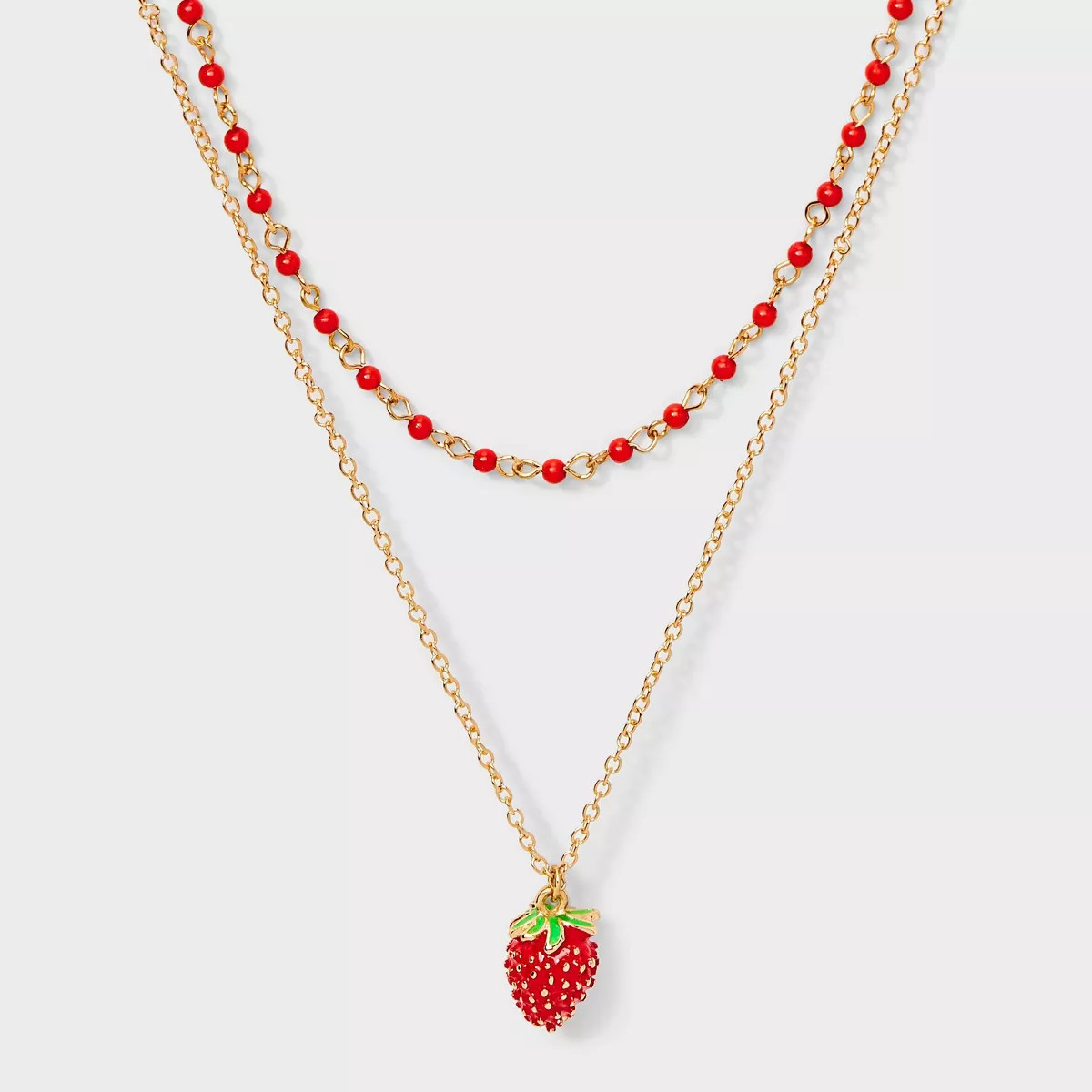 Strawberry Drop Multi-Strand Necklace - A New Day™ - Red/Gold | Target