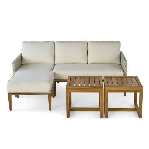 Better Homes & Gardens Davenport Sofa Lounger with Two Acacia Wood Table with Cushions - White - ... | Walmart (US)