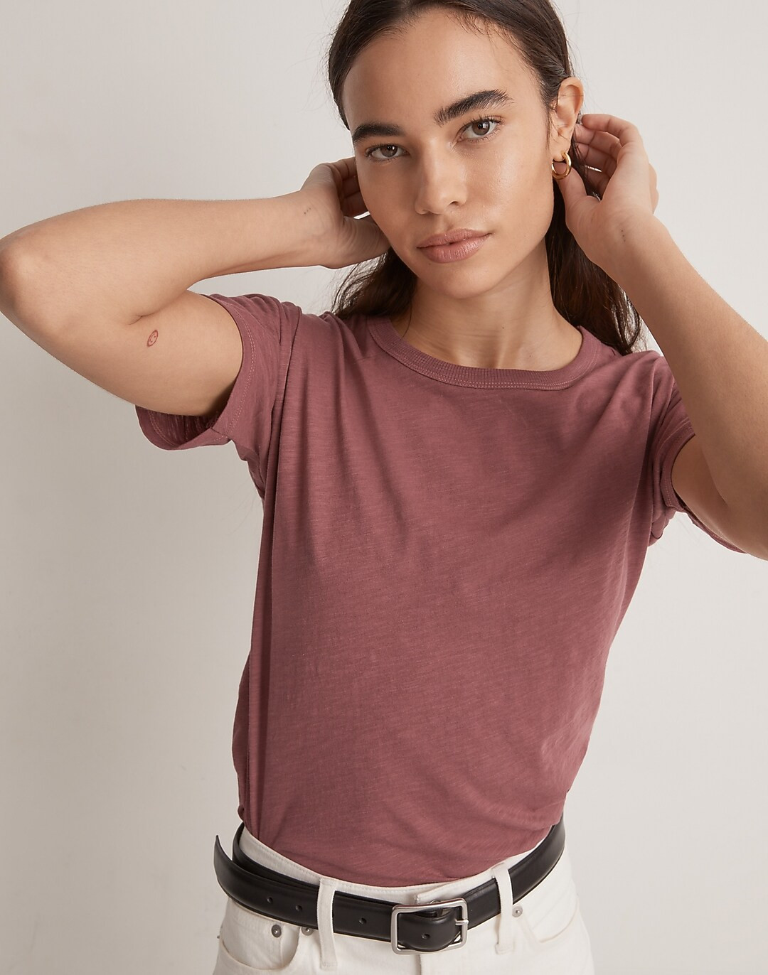 Whisper Cotton Rib-Crewneck Tee | Madewell