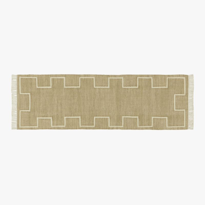 Ziyad Modern Bordered Handwoven Natural and Ivory Dhurrie Hallway Runner Rug 2.5'x8' | CB2 | CB2
