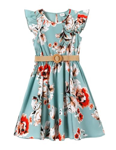 PATPAT Little Girls Cascade Cyan Boho Dress Swing Belted 6-7Y | Amazon (US)