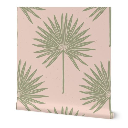 Palmetto Leaves . Peachy Pink | Spoonflower