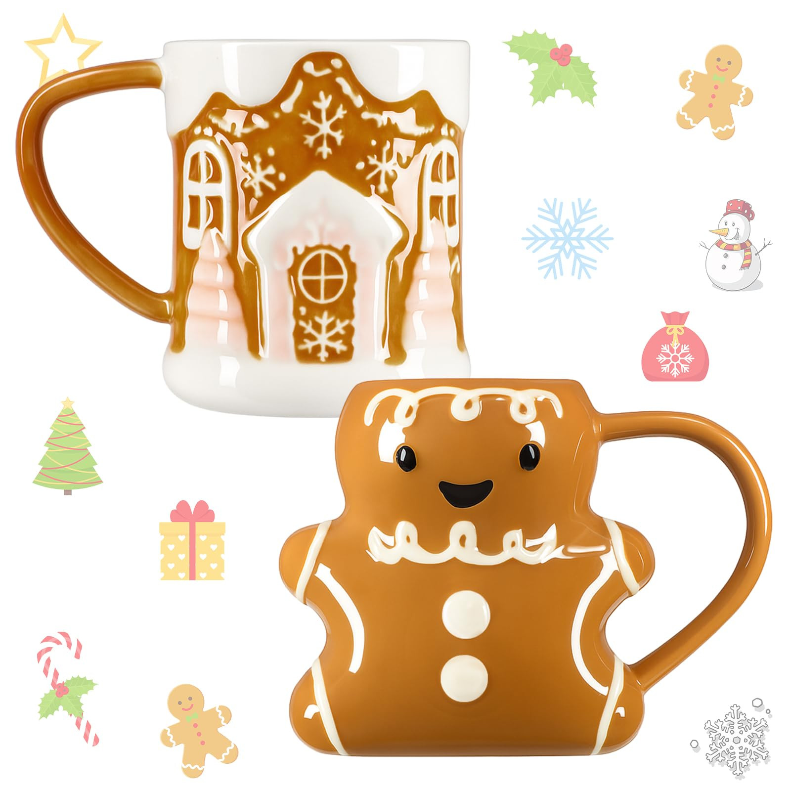LemonRoad 2 Pcs 14 oz Christmas Cute Coffee Mugs Gingerbread Man and House Ceramic Novelty Cerami... | Amazon (US)