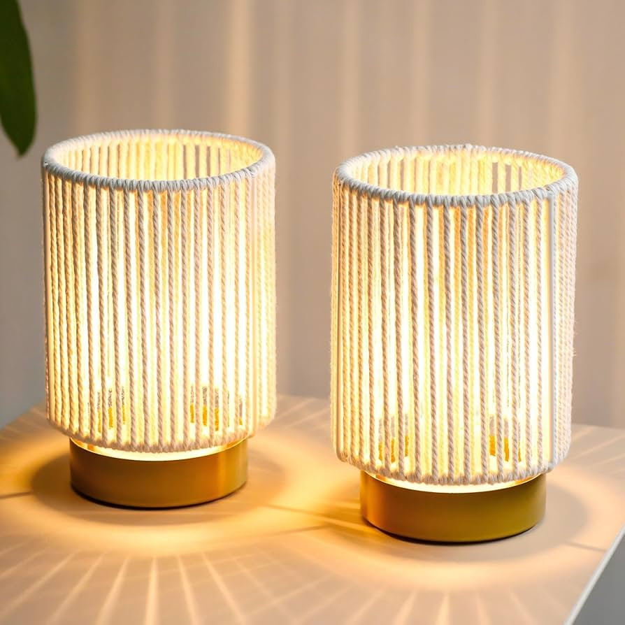 JHY DESIGN Set of 2 Braided Cotton Rope Table Lamp 6.5" Tall Battery Operated Lamp with 6 Hours T... | Amazon (US)