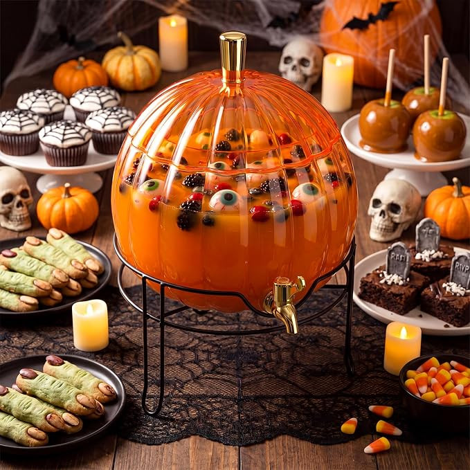 1.3 Gallon Halloween Plastic Drink Dispenser with Metal Stand Spigot Pumpkin Shaped Drink Dispens... | Amazon (US)