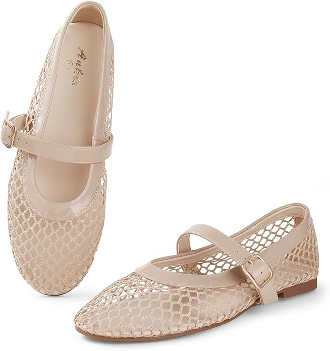 Ankis Mesh Ballet Flats for Women, Black Mesh Flats Buckle Strap Mary Jane Ballerina Flats Women'... | Amazon (US)